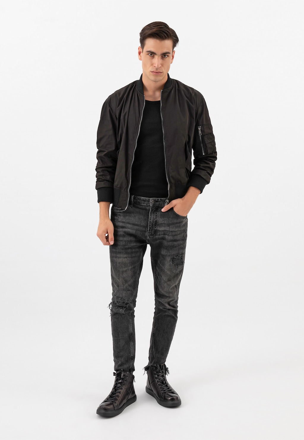 Černé pánské kotníkové boty ve sportovním stylu 24014-71 Widok 7