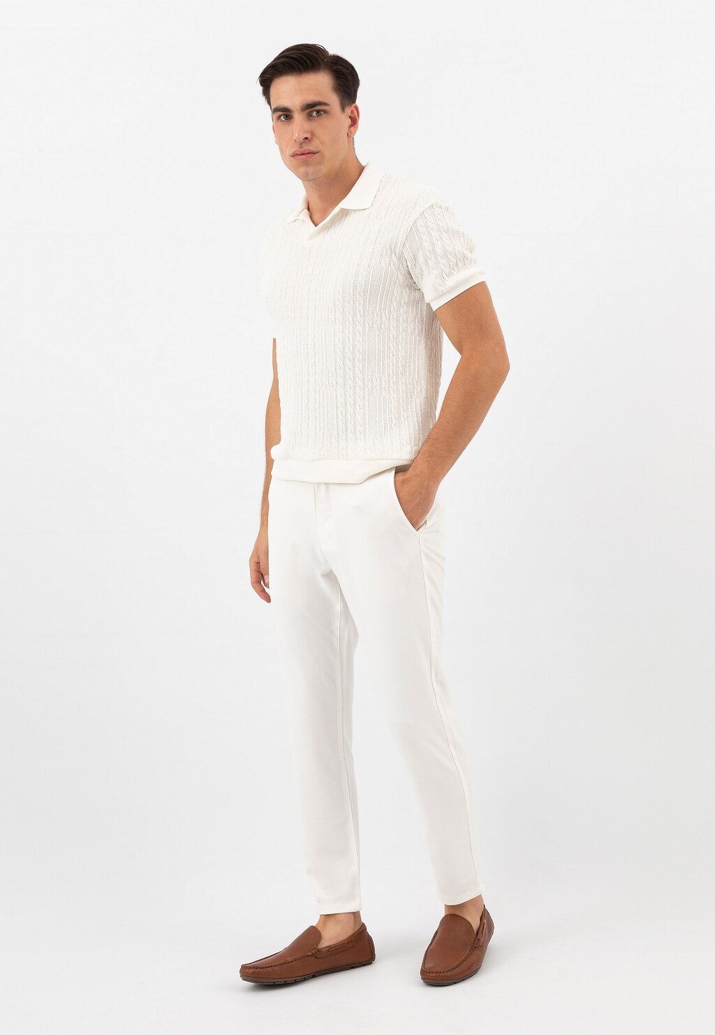 Brązowe ażurowe mokasyny męskie ze skóry licowej 10047-53 Widok 7