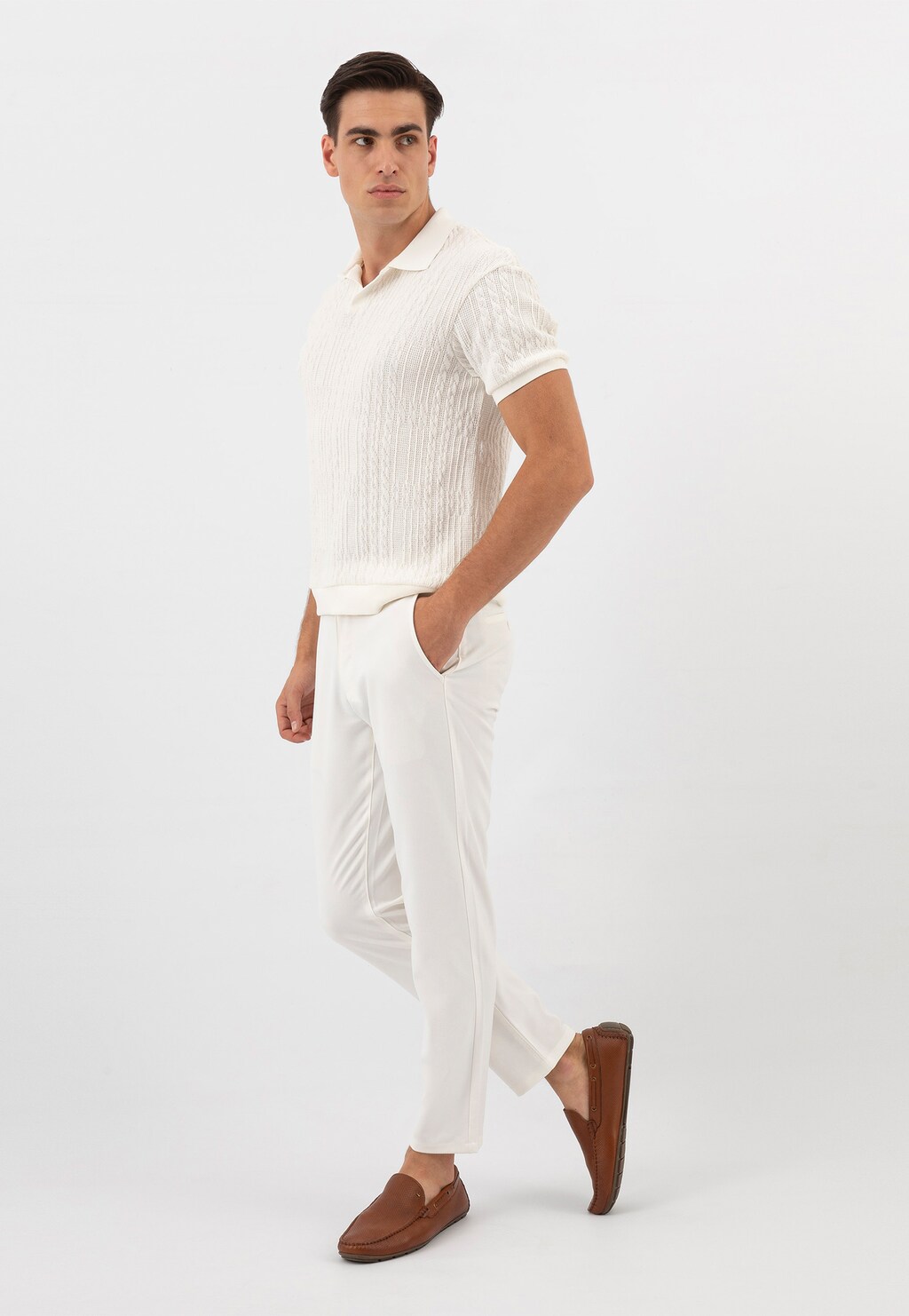 Brązowe ażurowe mokasyny męskie ze skóry licowej 10047-53 Widok 1