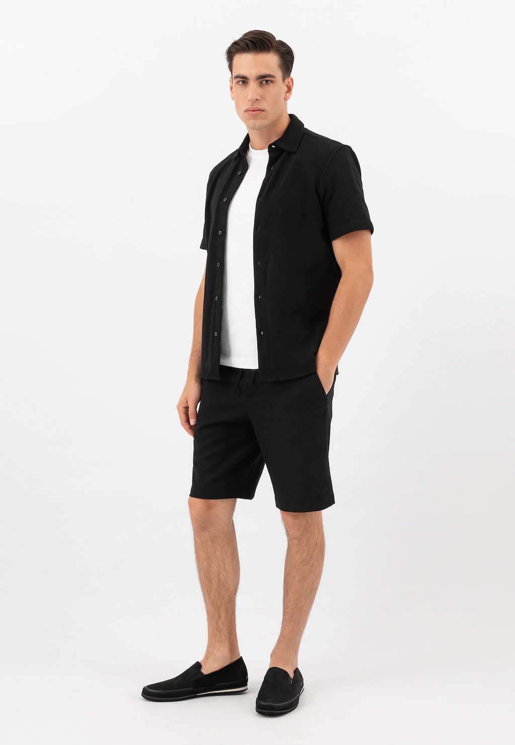 Štýlové pánske mokasíny z čierne näbuc kože 10113-21 Widok 1