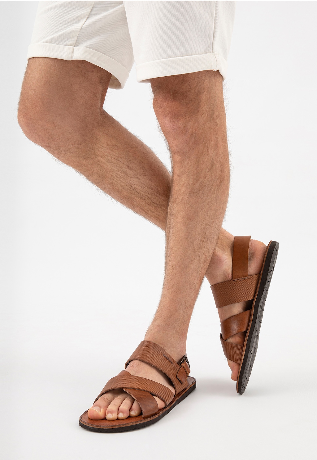 Pohodlné pánske sandále s remienkami z hnedej kože 29007-53 Widok 7