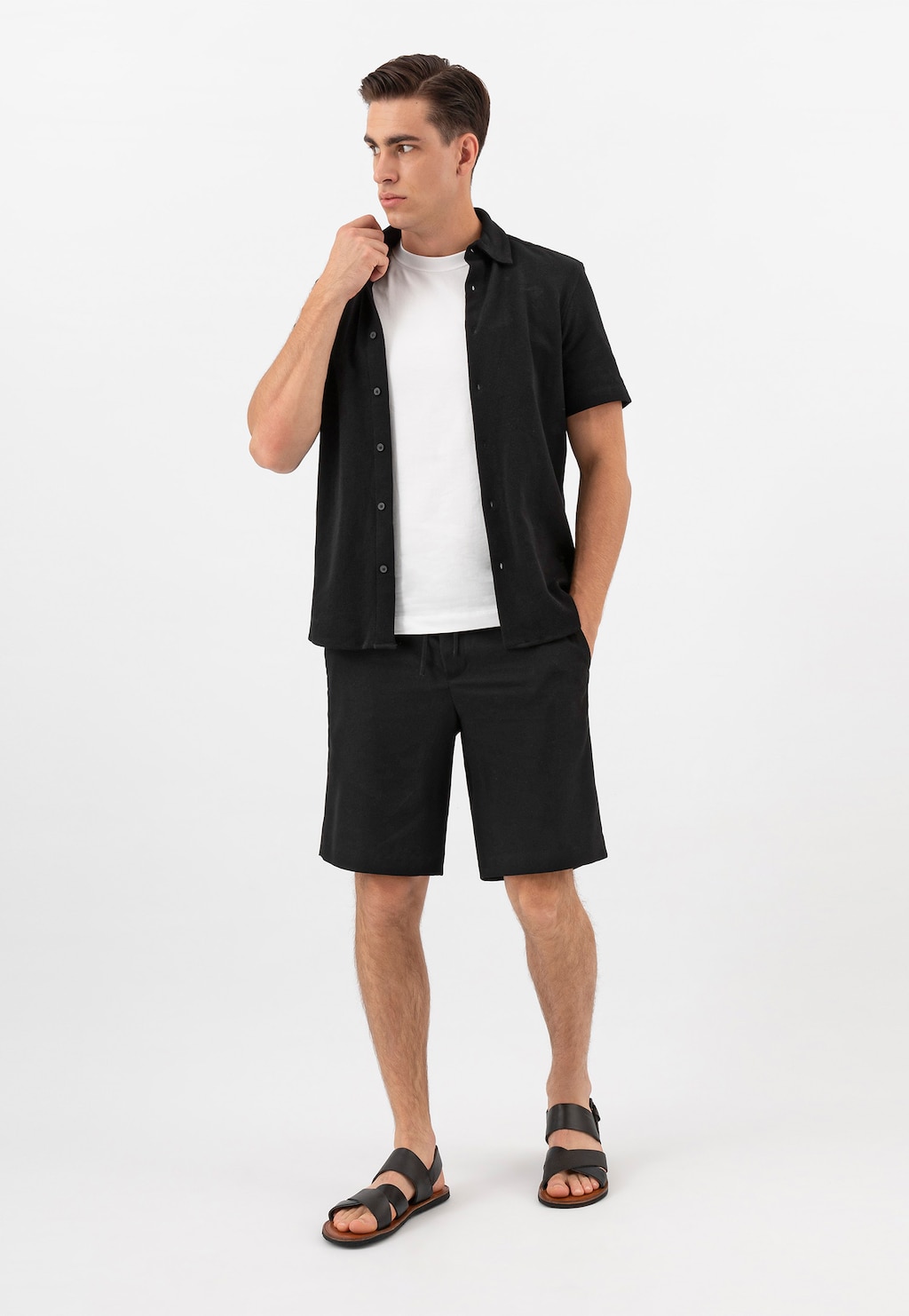 Pohodlné pánské sandály z černé hladké kůže 29007-51 Widok 1