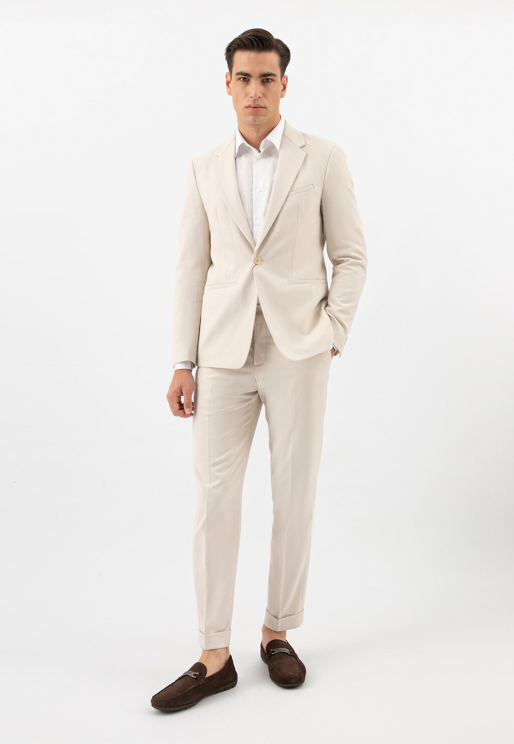 Ciemnobrązowe mokasyny męskie z dwoiny welurowej 10102-62 Widok 1