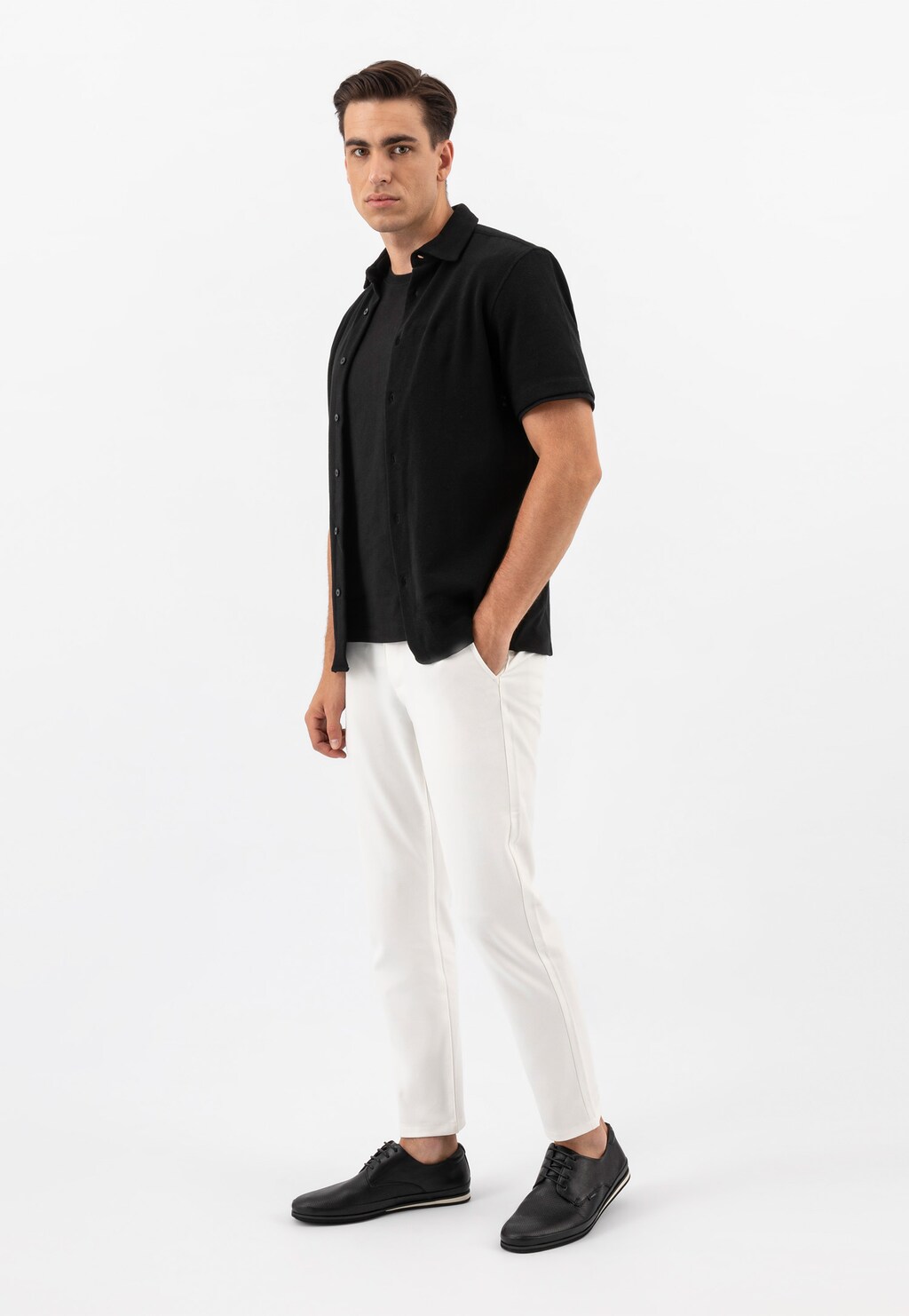 Čierne pánske poltopánky z lícovej kože 10112-51 Widok 7