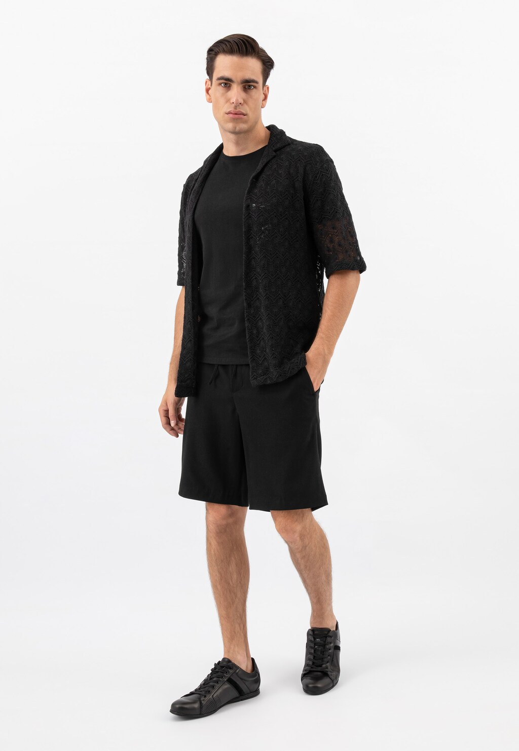 Čierne pánske poltopánky z lícovej kože 10157-71 Widok 7