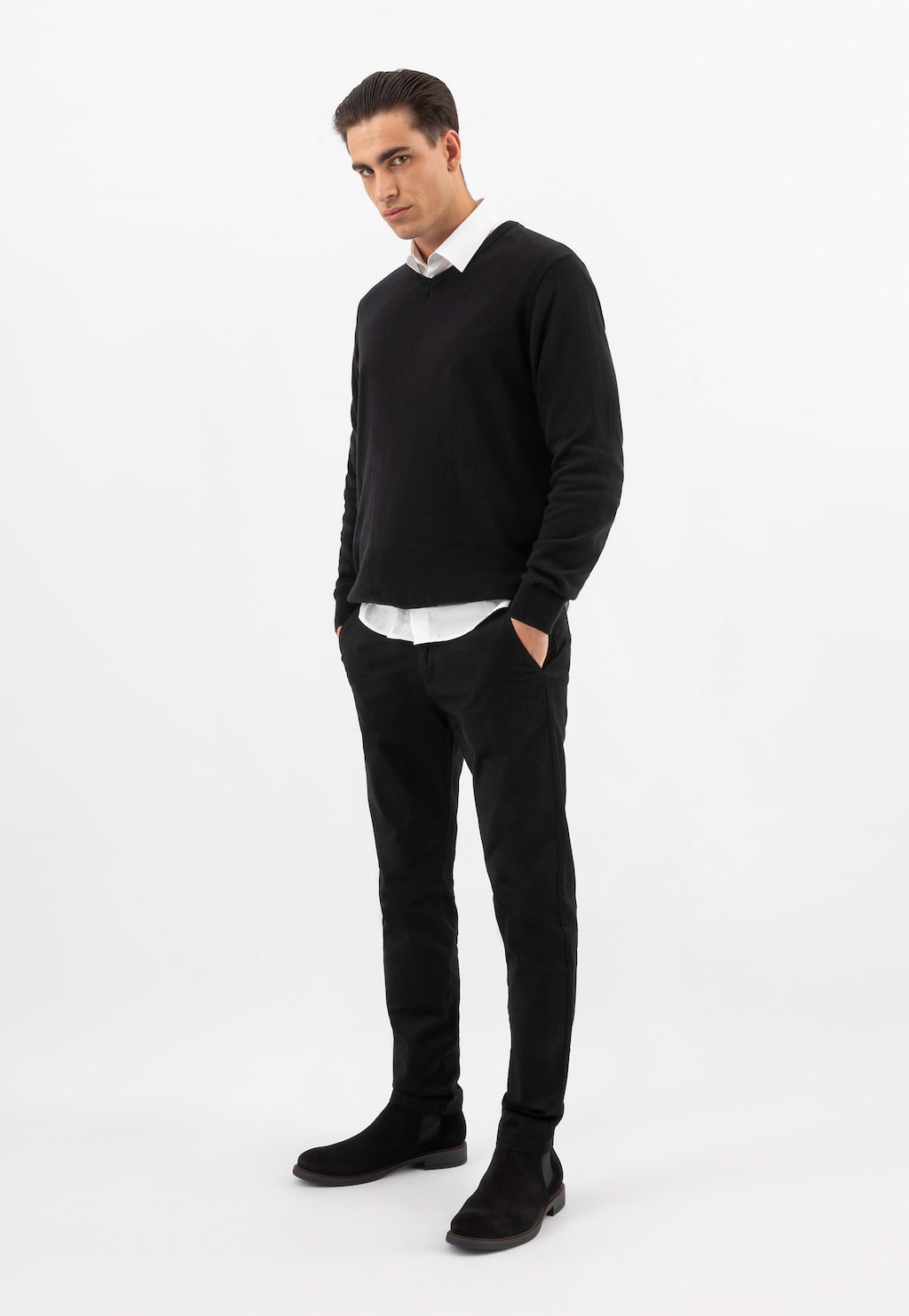 Jesenné pánske členkové čižmy z čiernej velúrovej kože 20015-61 Widok 9