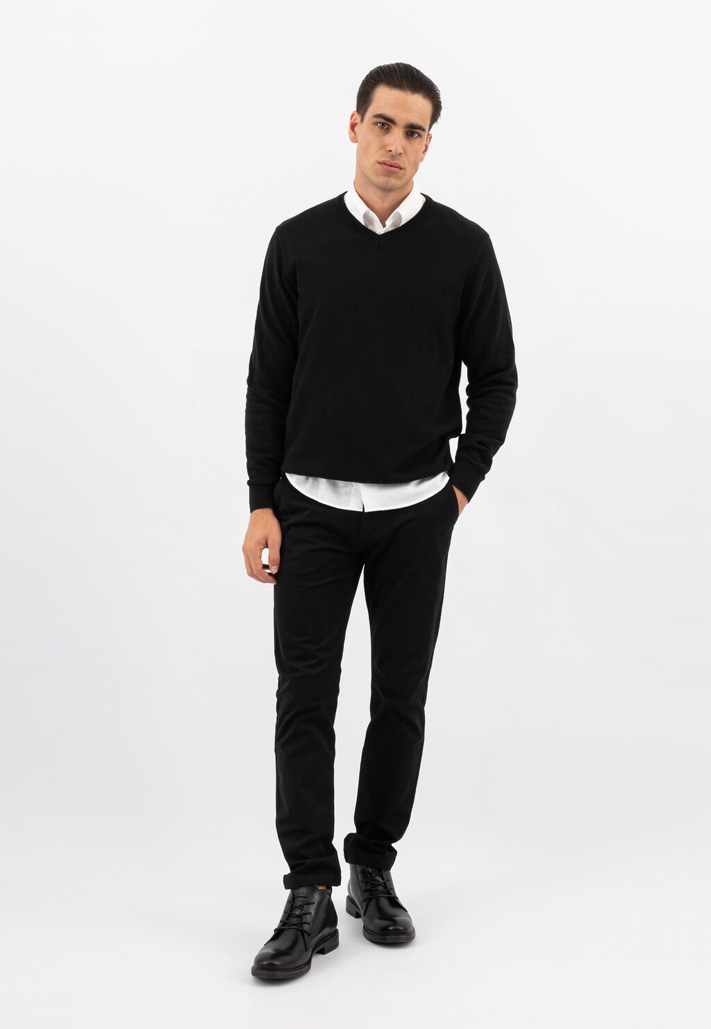 Czarne męskie trzewiki w stylu miejskim ze skóry licowej 24053-51 Widok 7