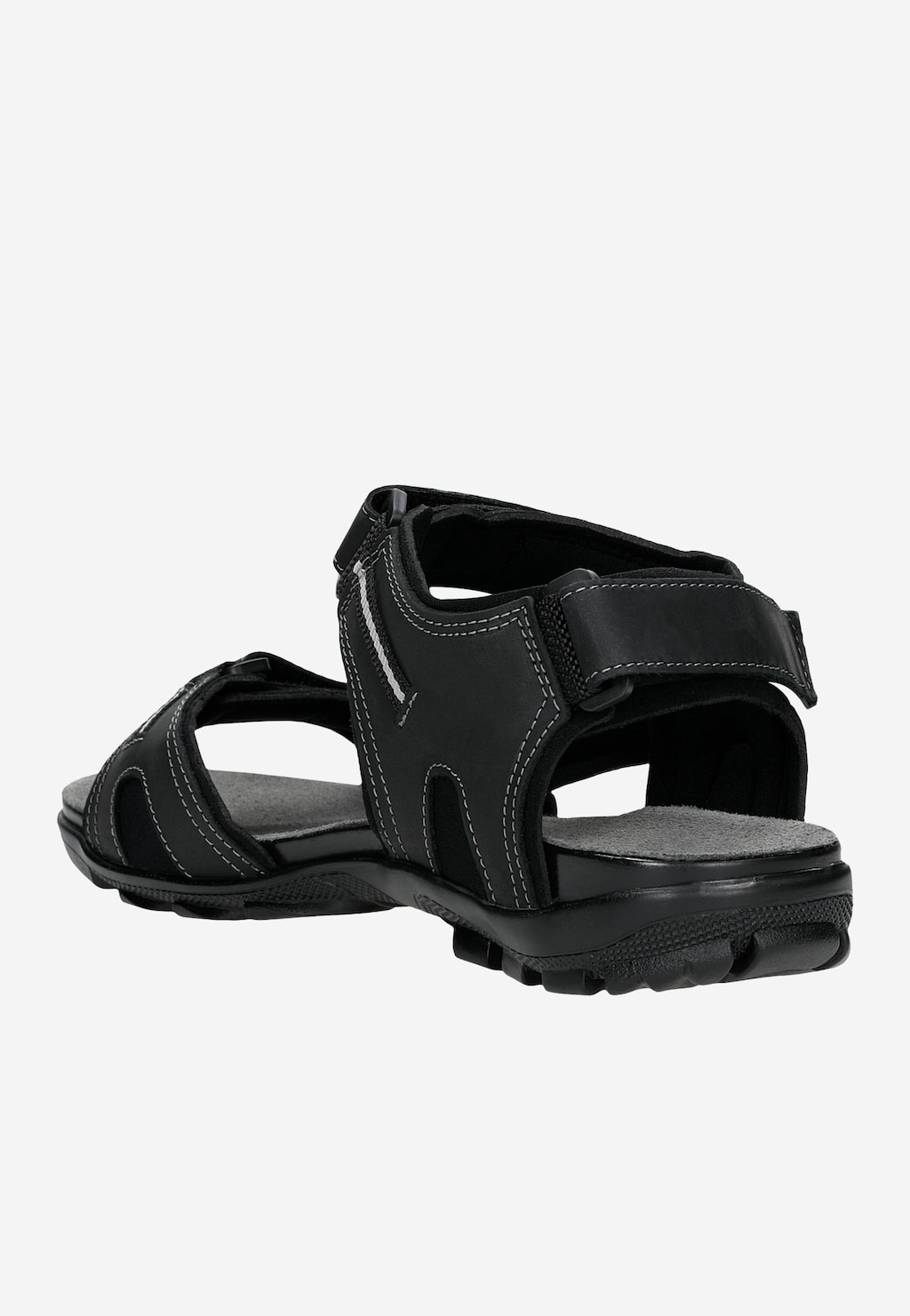 Czarne męskie sandały Wojas model 29006-91 z rzepami, widoczne od tyłu. Klasyczny design z kontrastowymi przeszyciami i wygodną, profilowaną podeszwą na lato.