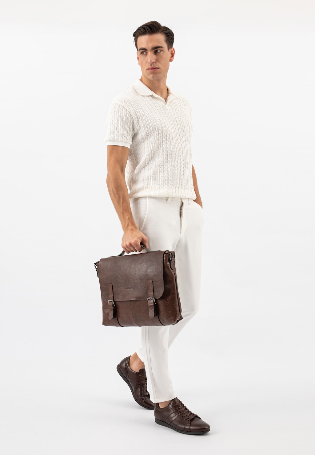 Duża brązowa torba męska ze skóry licowej 80357-52 Widok 1