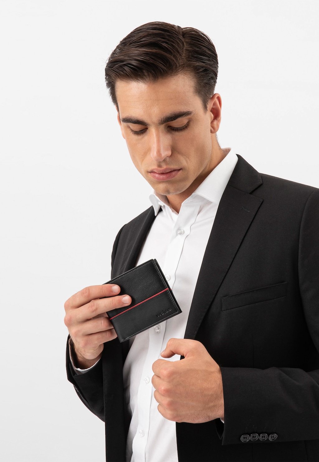 Czarny portfel męski z czerwonym paskiem 91061-51 Widok 1