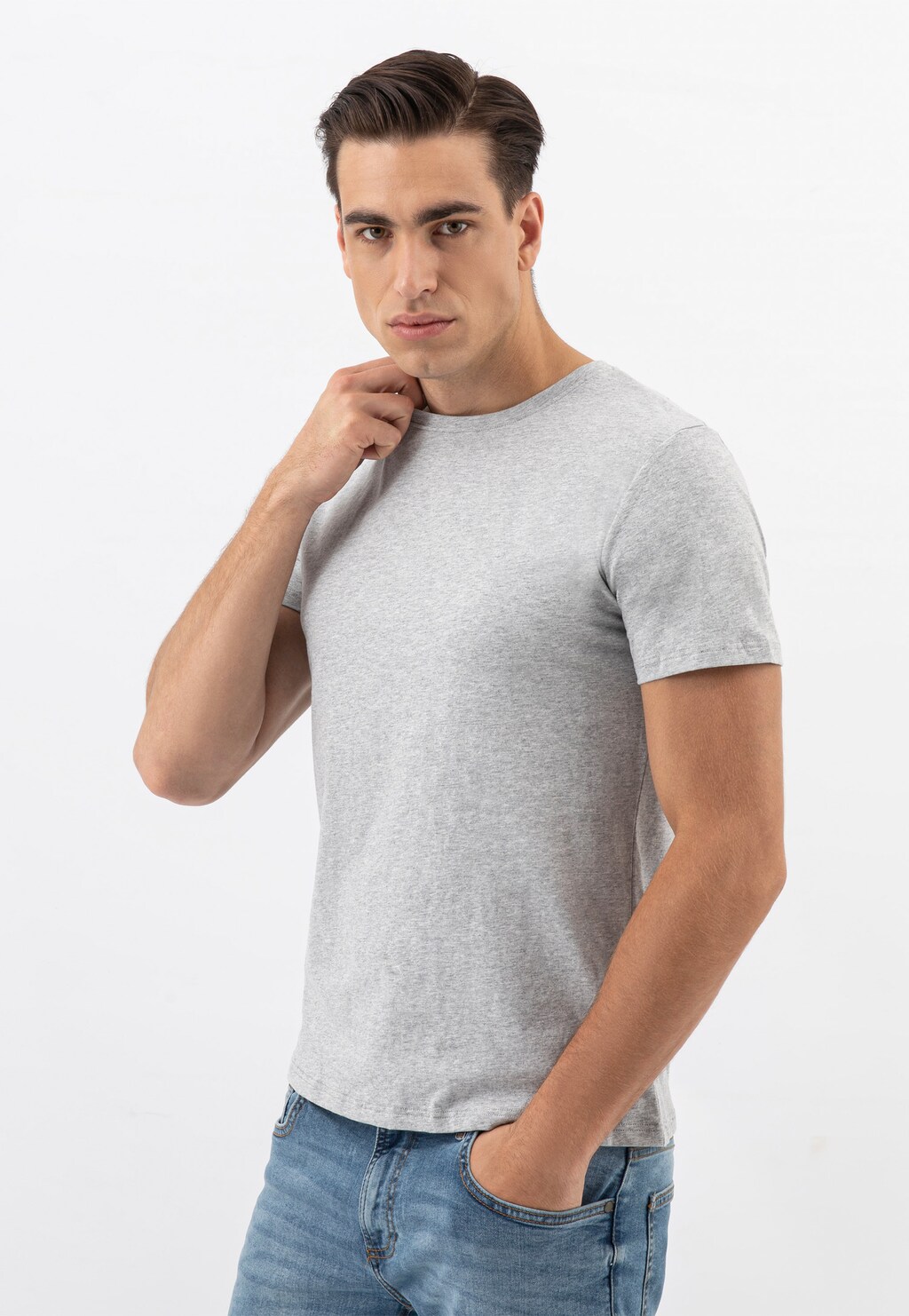 Basic pánské tričko s krátkým rukávem v šedé barvě 98001-80 Widok 2