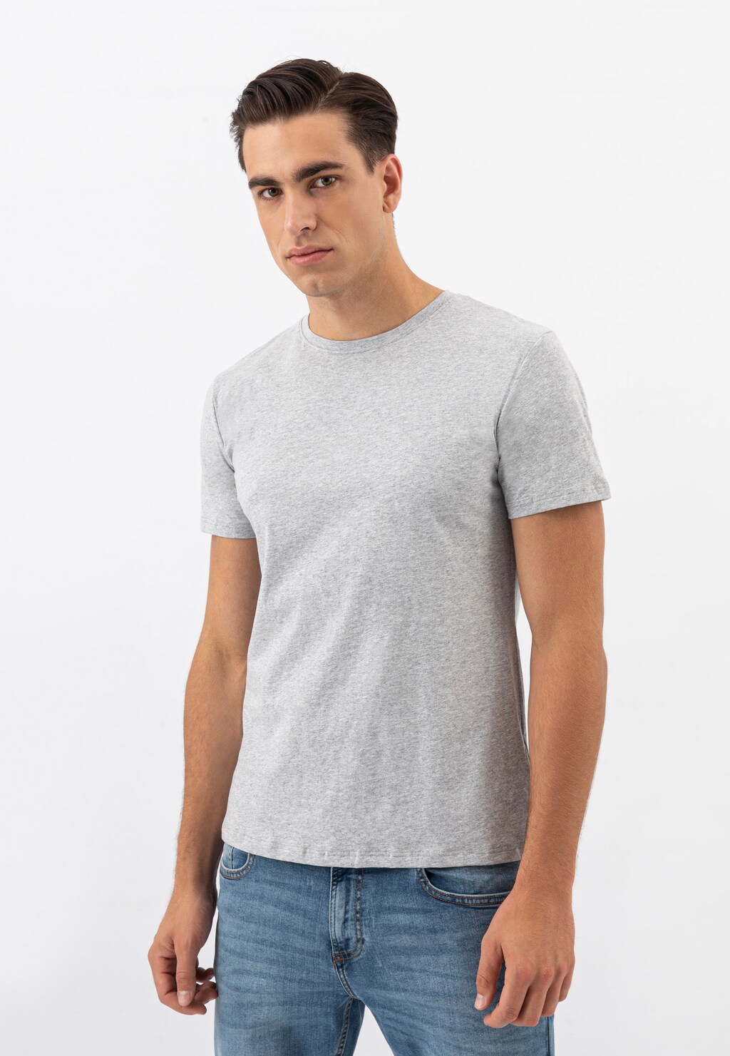 Basic pánské tričko s krátkým rukávem v šedé barvě 98001-80 Widok 3