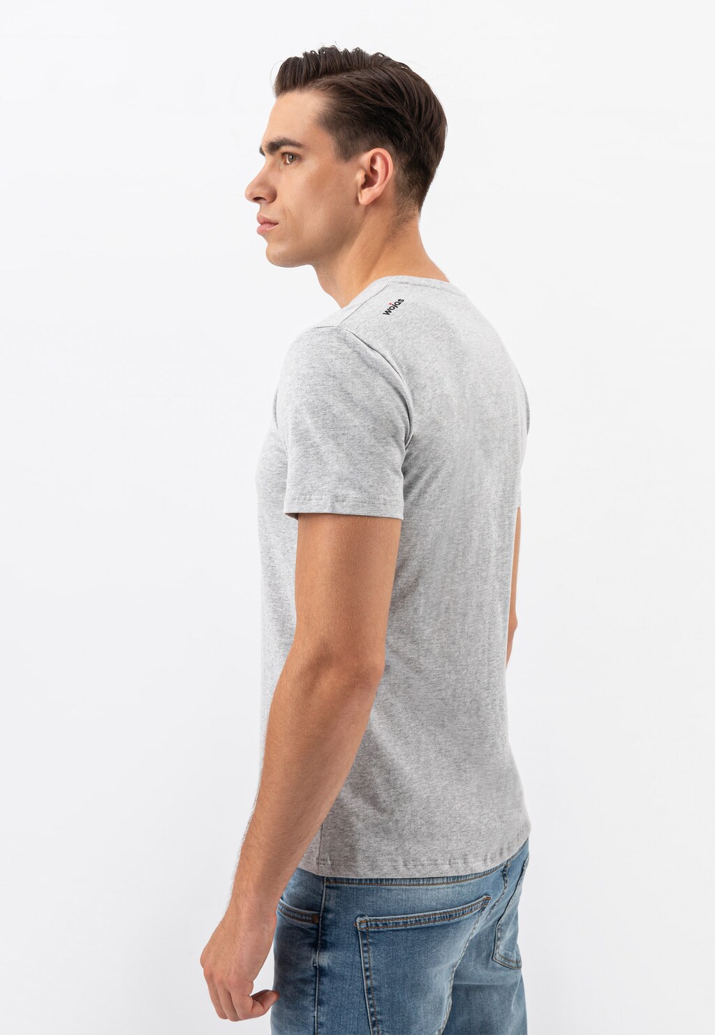 Basic pánské tričko s krátkým rukávem v šedé barvě 98001-80 Widok 4
