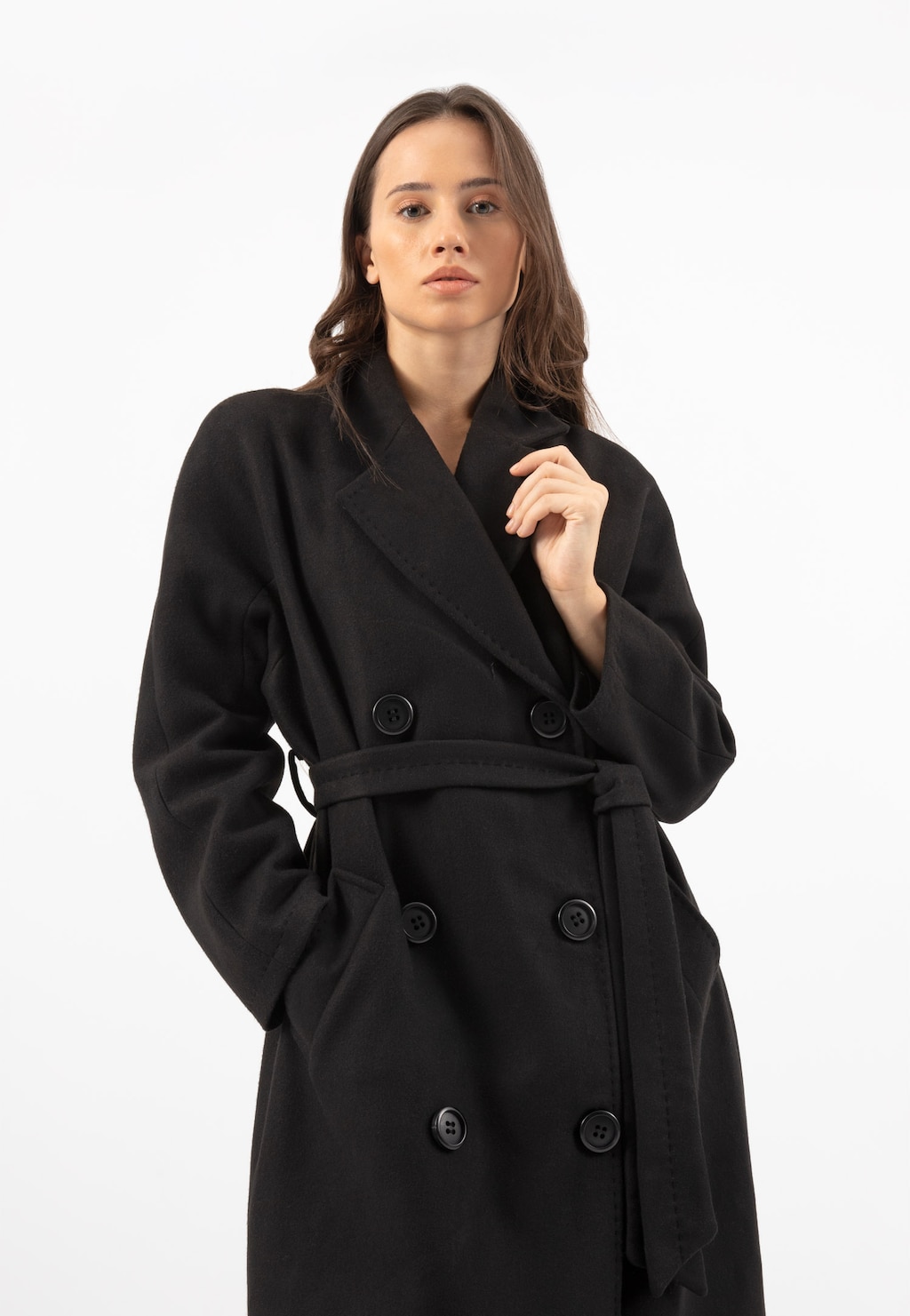 RELAKS dlouhý černý dámský kabát R99015-41 Widok 1