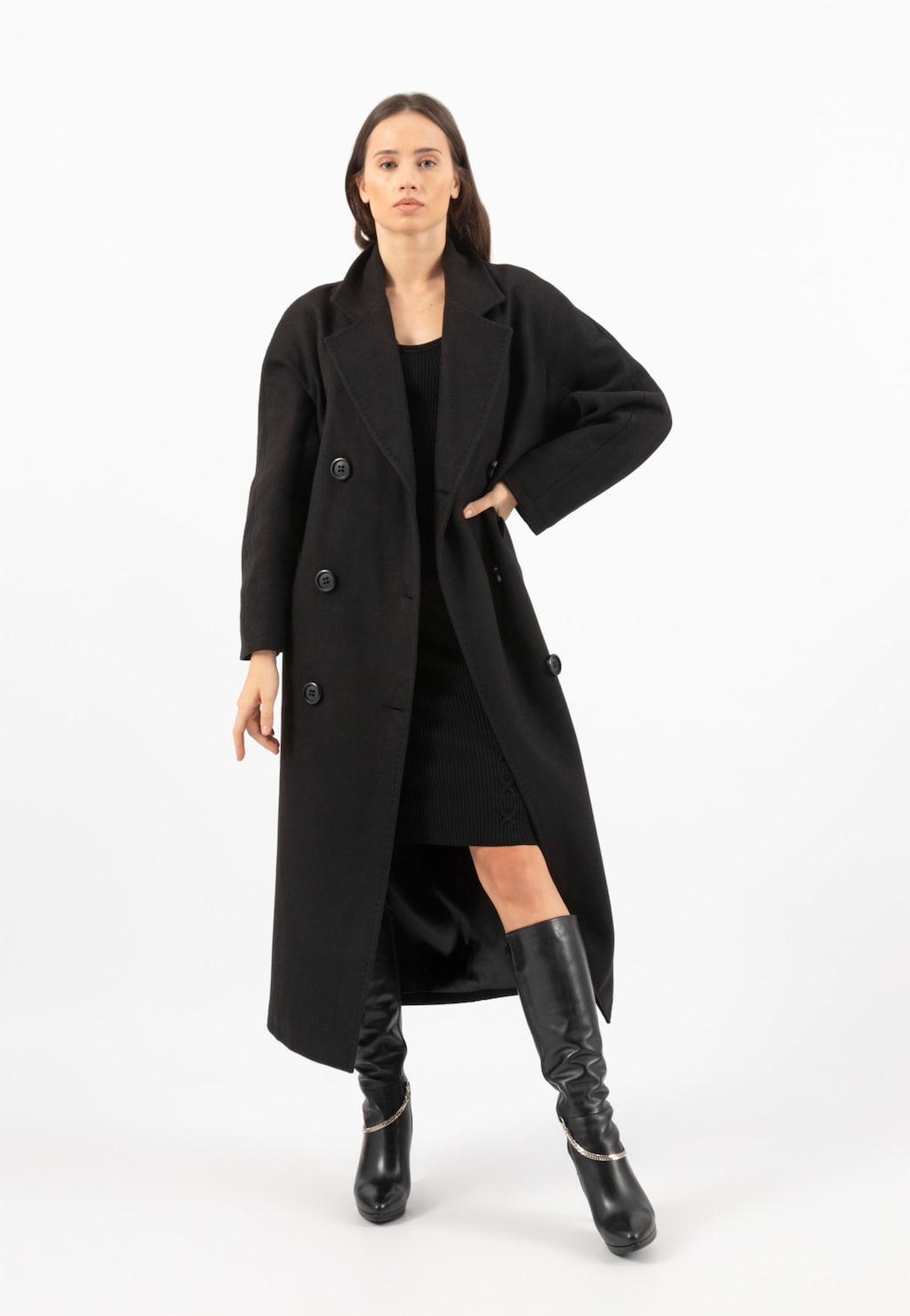 RELAKS dlouhý černý dámský kabát R99015-41 Widok 2