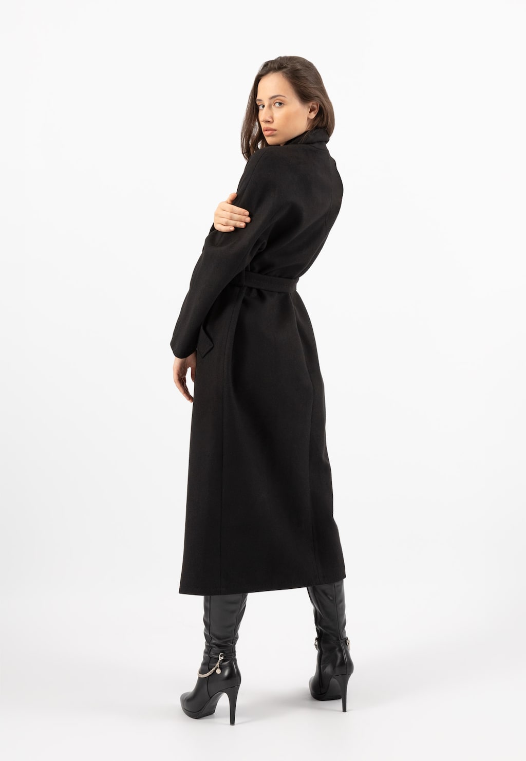 RELAKS dlouhý černý dámský kabát R99015-41 Widok 5