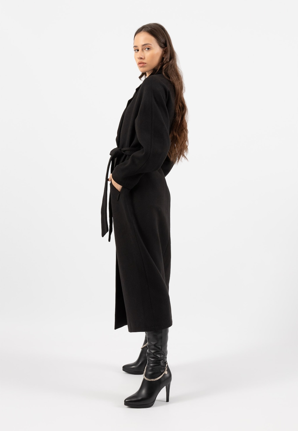RELAKS dlouhý černý dámský kabát R99015-41 Widok 6