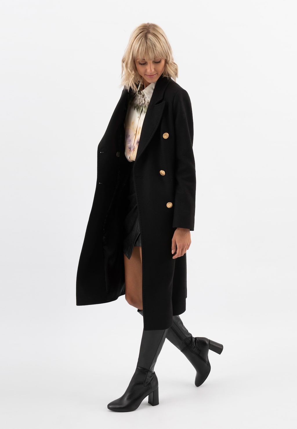 RELAKS elegancki czarny płaszcz damski R99022-41 Widok 5