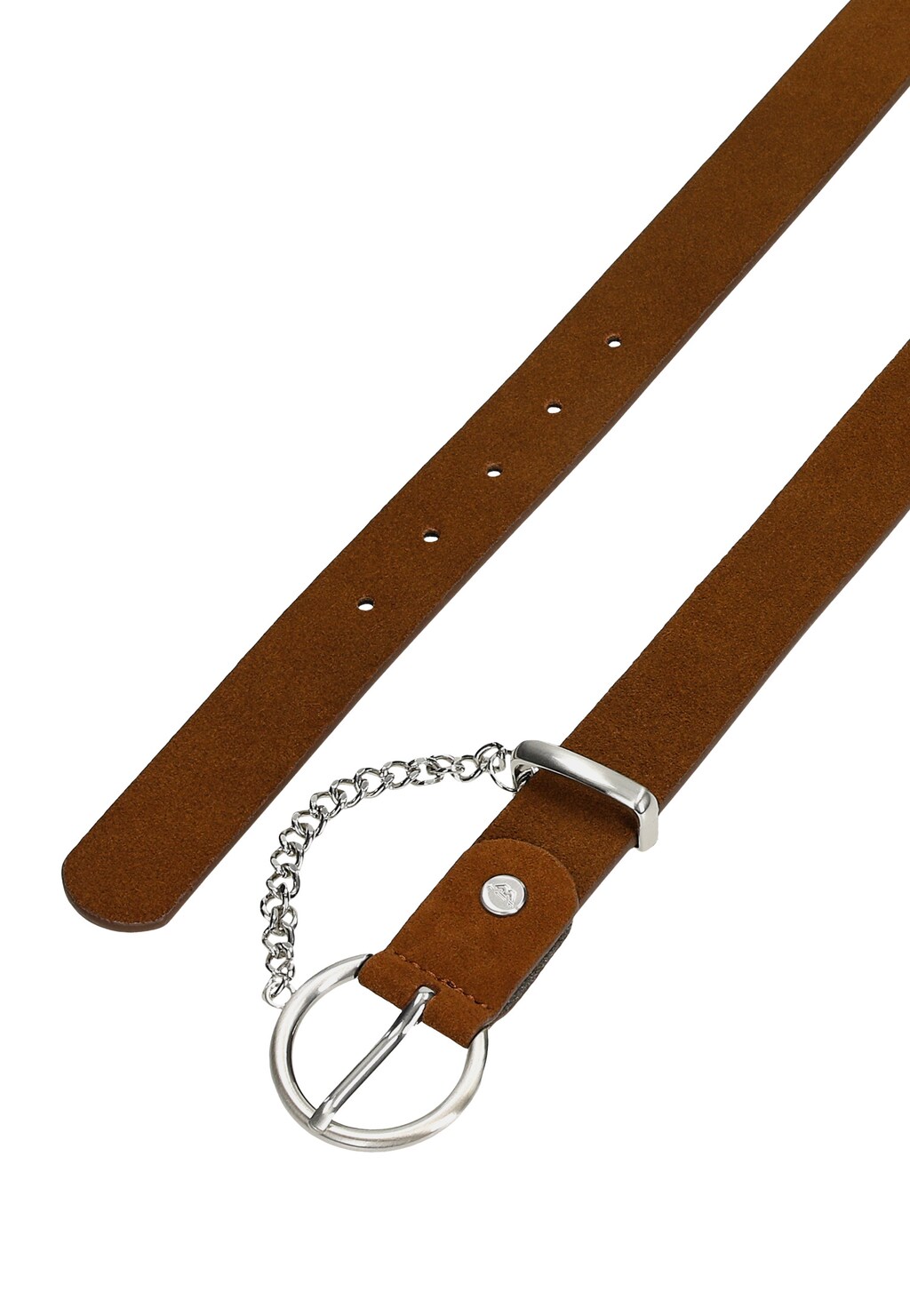 Moderní úzký hnědý dámský pásek s řetízkem a kulatou sponou 93060-62 Widok 4