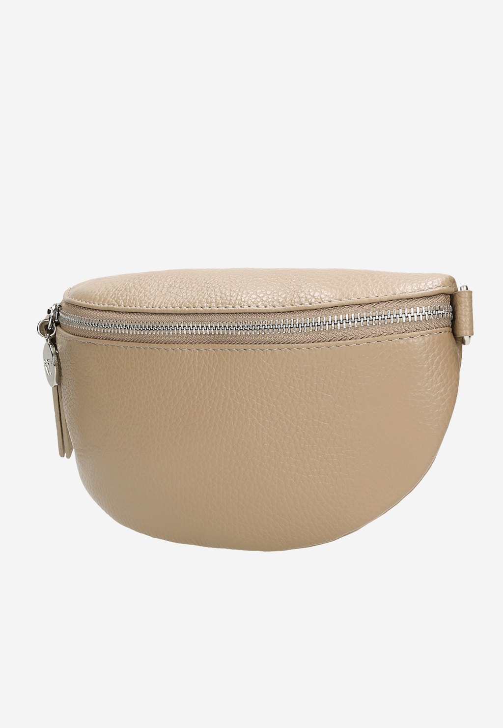 Beżowa nerka damska Wojas 80099-54 z naturalnej skóry licowej, zapinana na srebrny suwak, z widoczną fakturą skóry i zawieszką przy zamku.