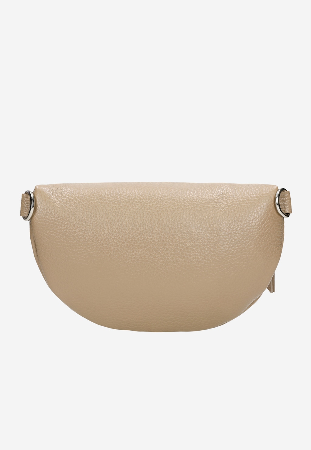 Beżowa nerka damska Wojas model 80099-54 z naturalnej skóry licowej o półokrągłym kształcie z metalowymi zapięciami po bokach, widoczna z przodu.