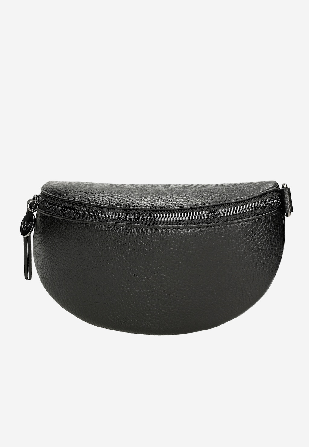 Pojemna czarna nerka Wojas model 80099-51 ze skóry o wyraźnej fakturze, z dużym zamkiem błyskawicznym i praktycznym uchwytem bocznym.