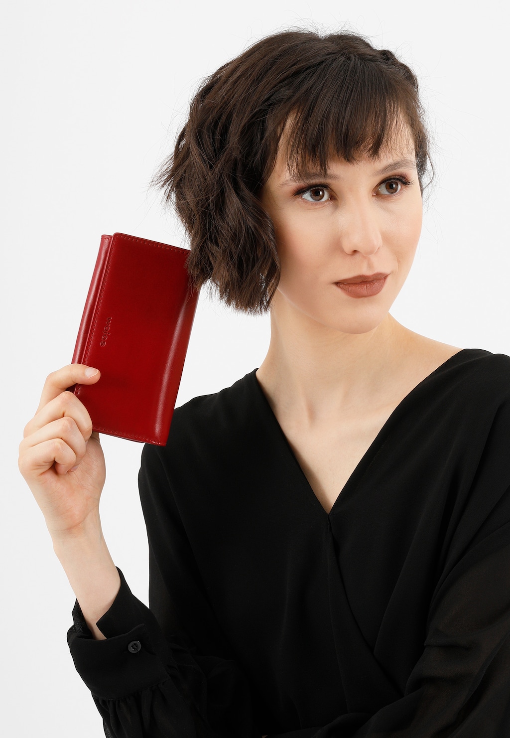 Prostorná dámská kožená peněženka v červené barvě 6937-55 Widok 1