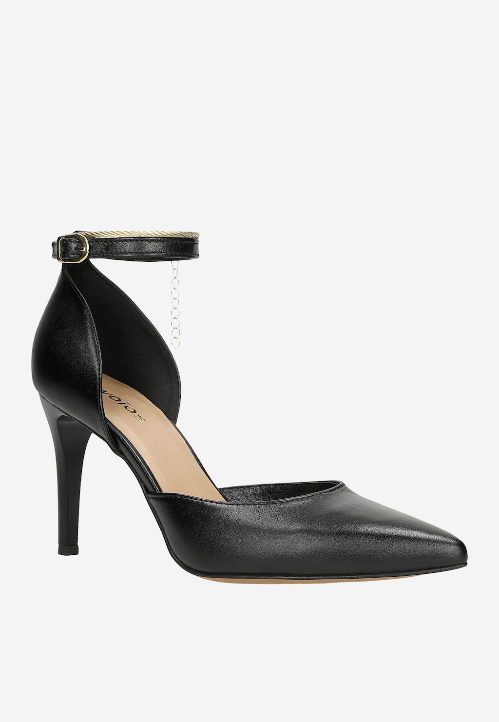 Čierne kožené lodičky s remienkom a retiazkou 35110-51 Widok 3