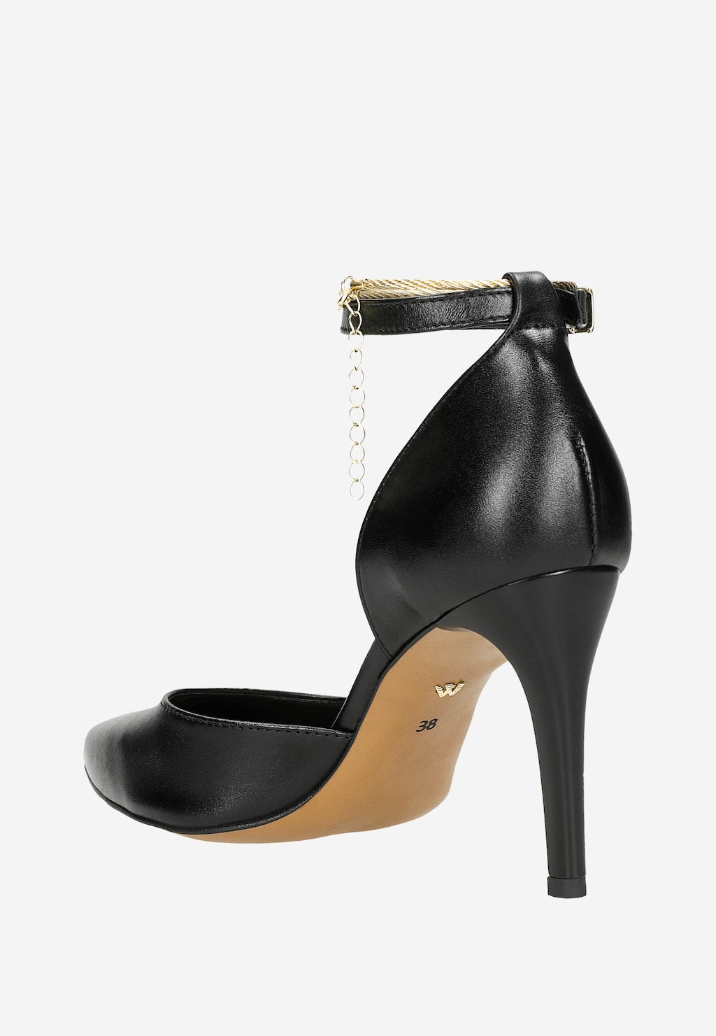 Čierne kožené lodičky s remienkom a retiazkou 35110-51 Widok 4