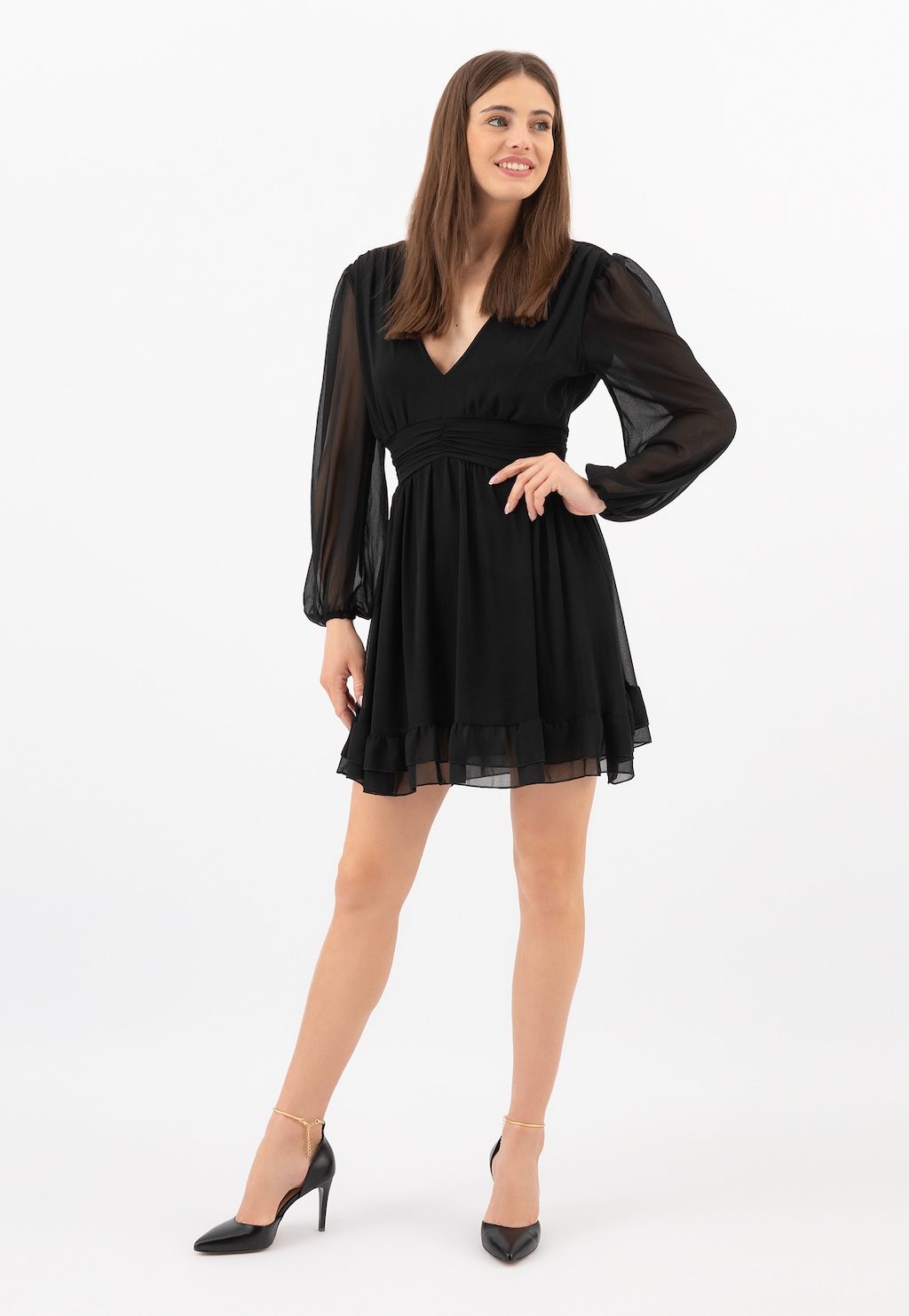 Čierne kožené lodičky s remienkom a retiazkou 35110-51 Widok 8