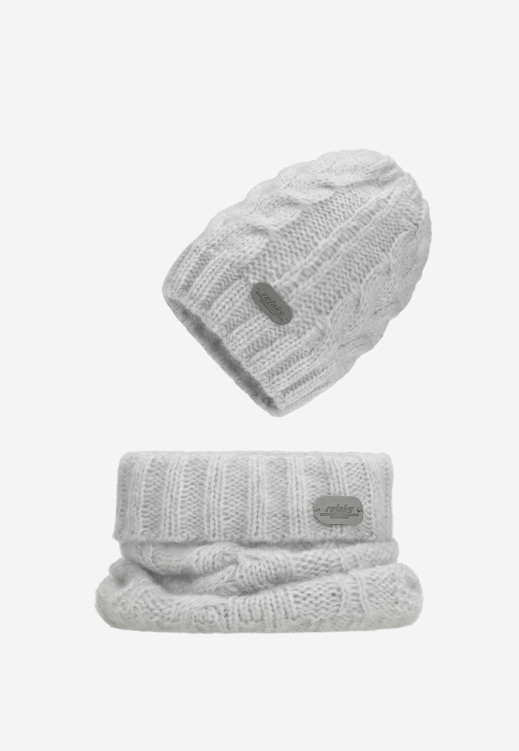 Sivá dámska čiapka na zimu s pleteným vzorom R96002-80 Widok 1