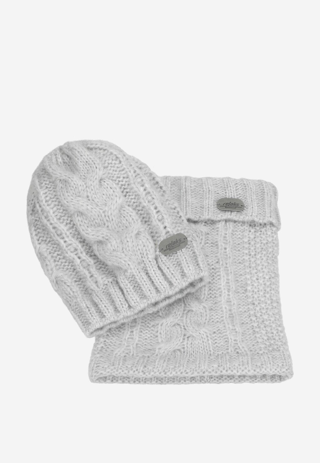 Sivá dámska čiapka na zimu s pleteným vzorom R96002-80 Widok 4