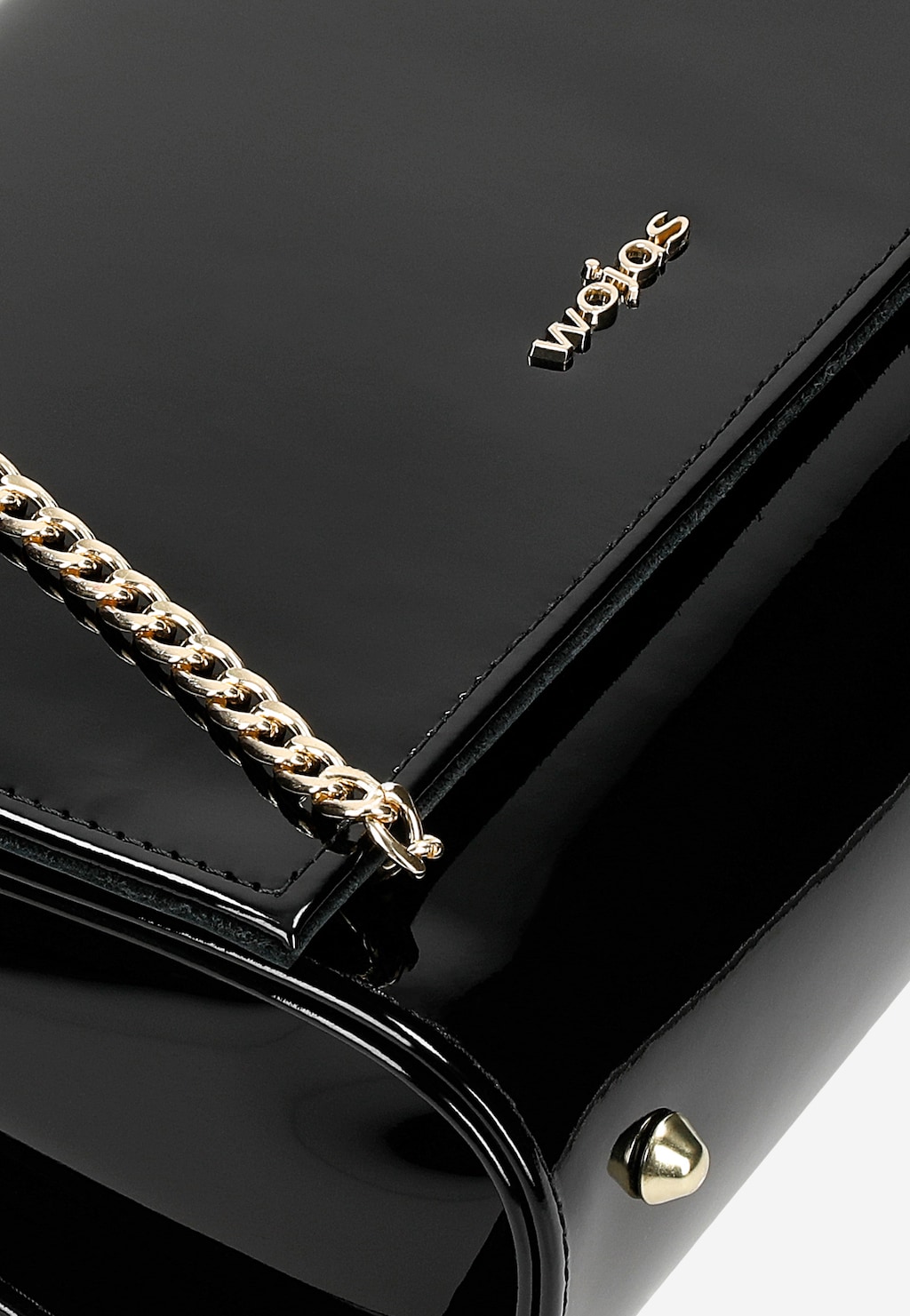Czarna lakierowana torebka wizytowa ze złotym łańcuszkiem 80292-31 Widok 7