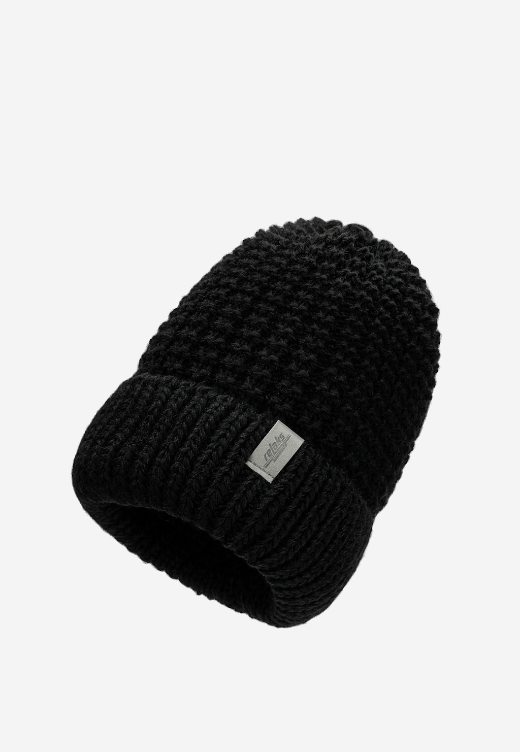 Teplá čierna pánska čiapka na zimu s úpletovým vzorom R96009-81 Widok 2