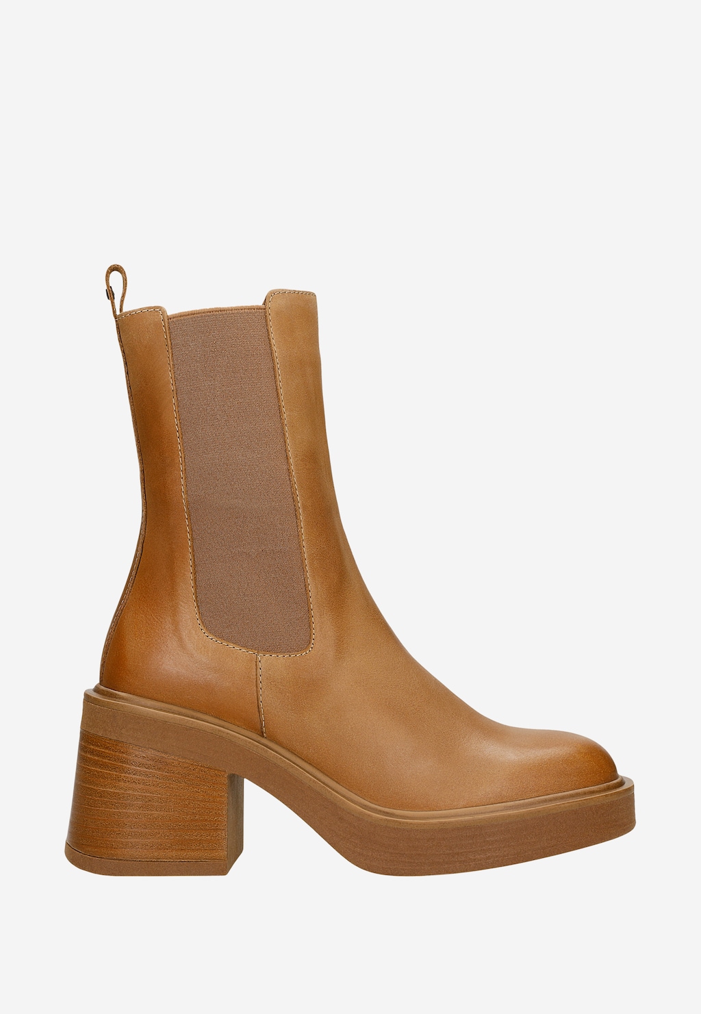 Jasnobrązowe sztyblety damskie na szerokim obcasie 55240-53 Widok 1