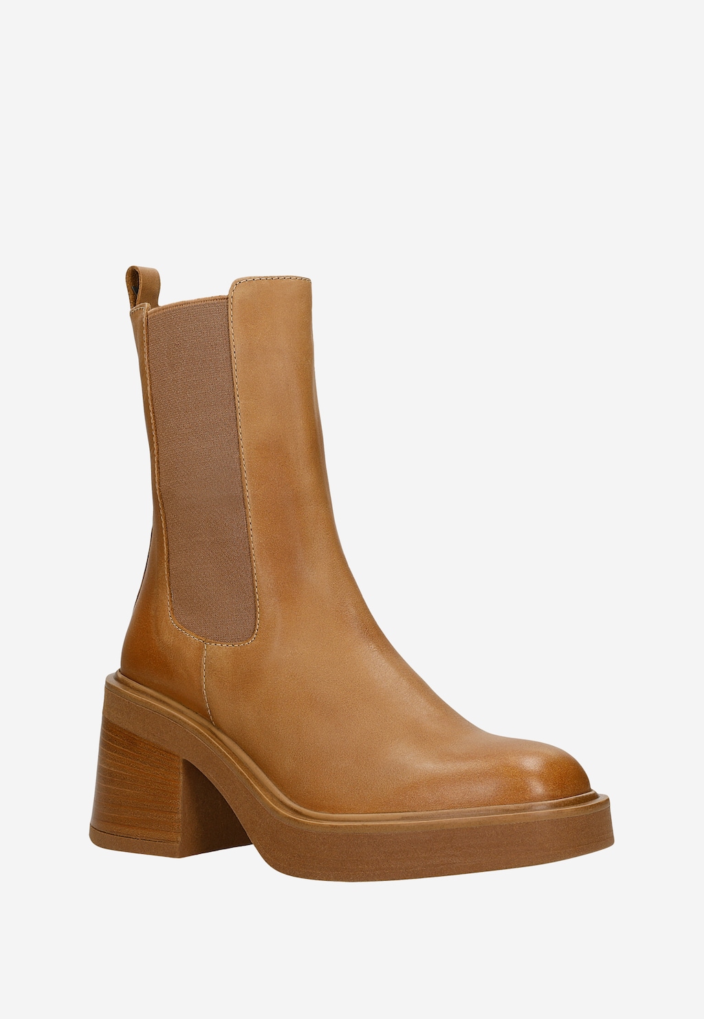 Jasnobrązowe sztyblety damskie na szerokim obcasie 55240-53 Widok 2