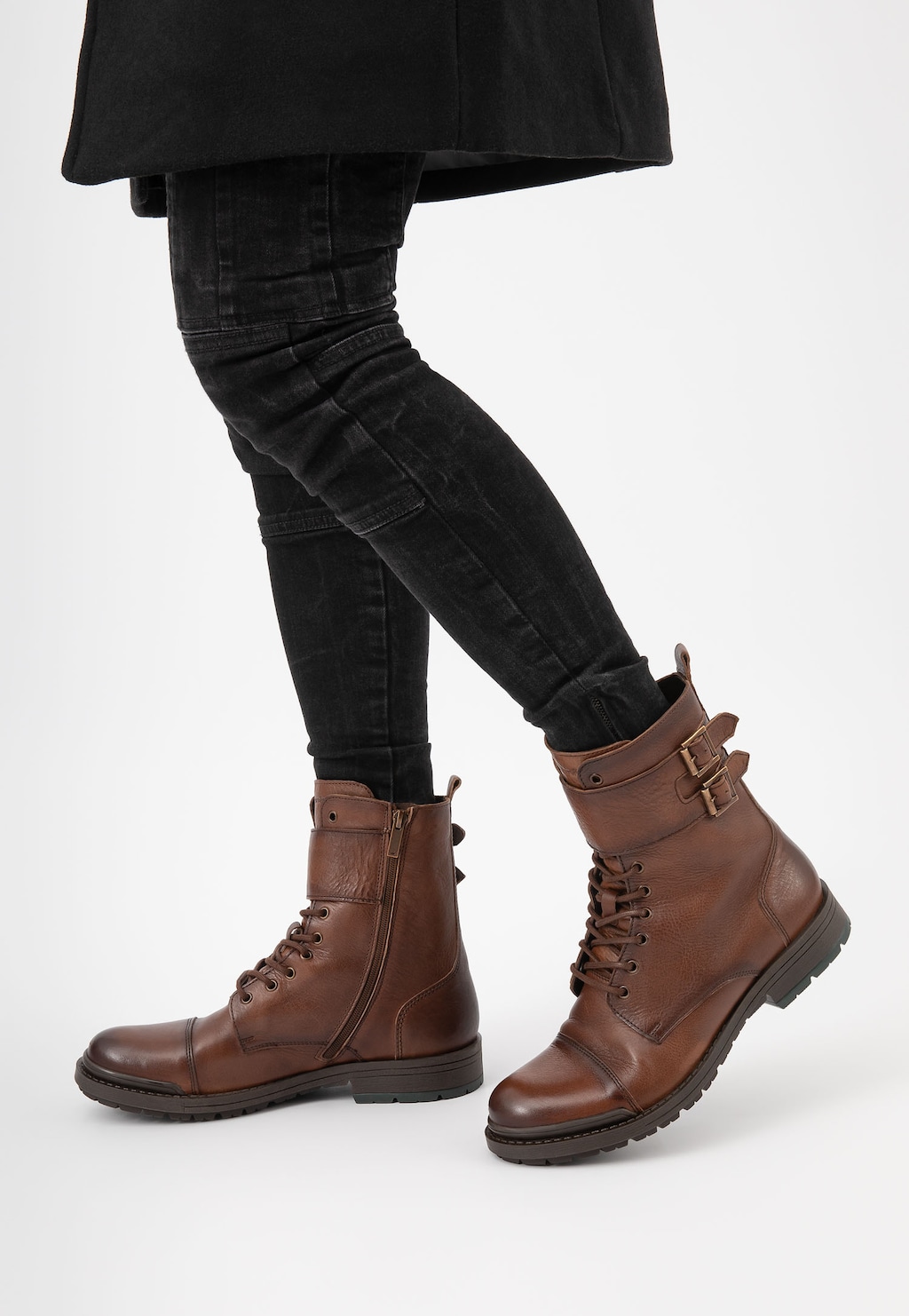 Hnedé vysoké pánske bikerské topánky s podšívkou 24034-52 Widok 8