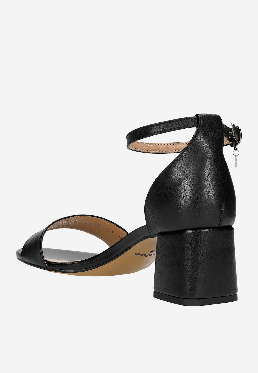 Czarne eleganckie sandały Wojas model 76038-51 z paskiem na kostce, stabilnym słupkowym obcasie i beżową wyściółką, idealne na oficjalne okazje.