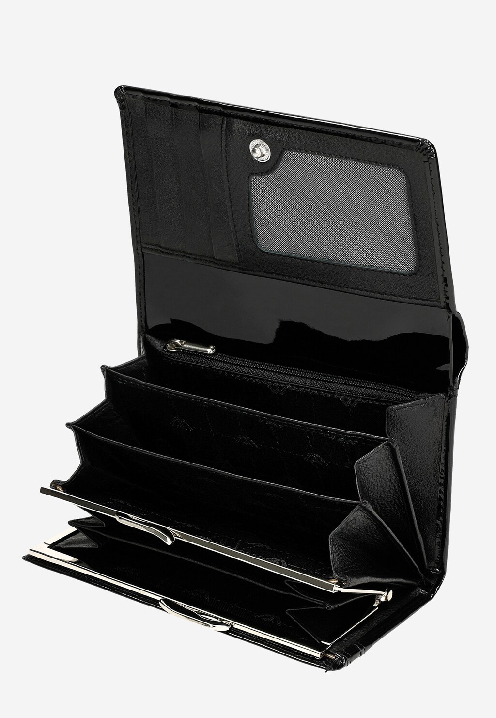 Czarny lakierowany portfel damski w średnim rozmiarze 91075-31 Widok 6