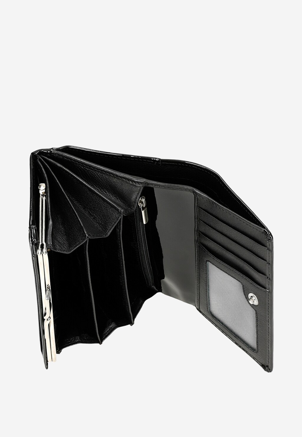 Czarny lakierowany portfel damski w średnim rozmiarze 91075-31 Widok 7