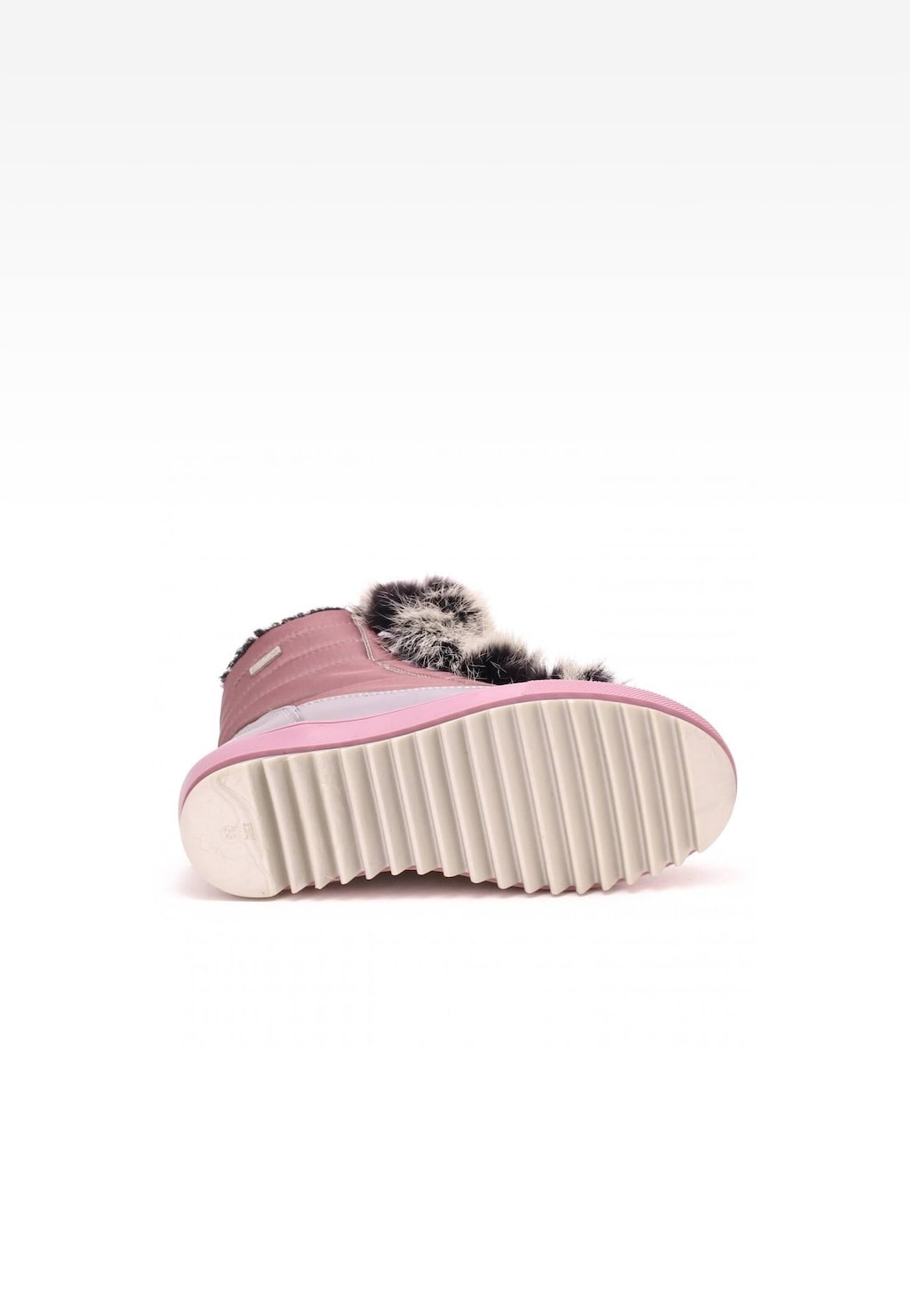 Różowo-srebrne trzewiki ocieplane BARTEK 4769L-89FX II dla dziewcząt z futrzanym wykończeniem i wyraźnie profilowaną podeszwą, widoczne z boku.