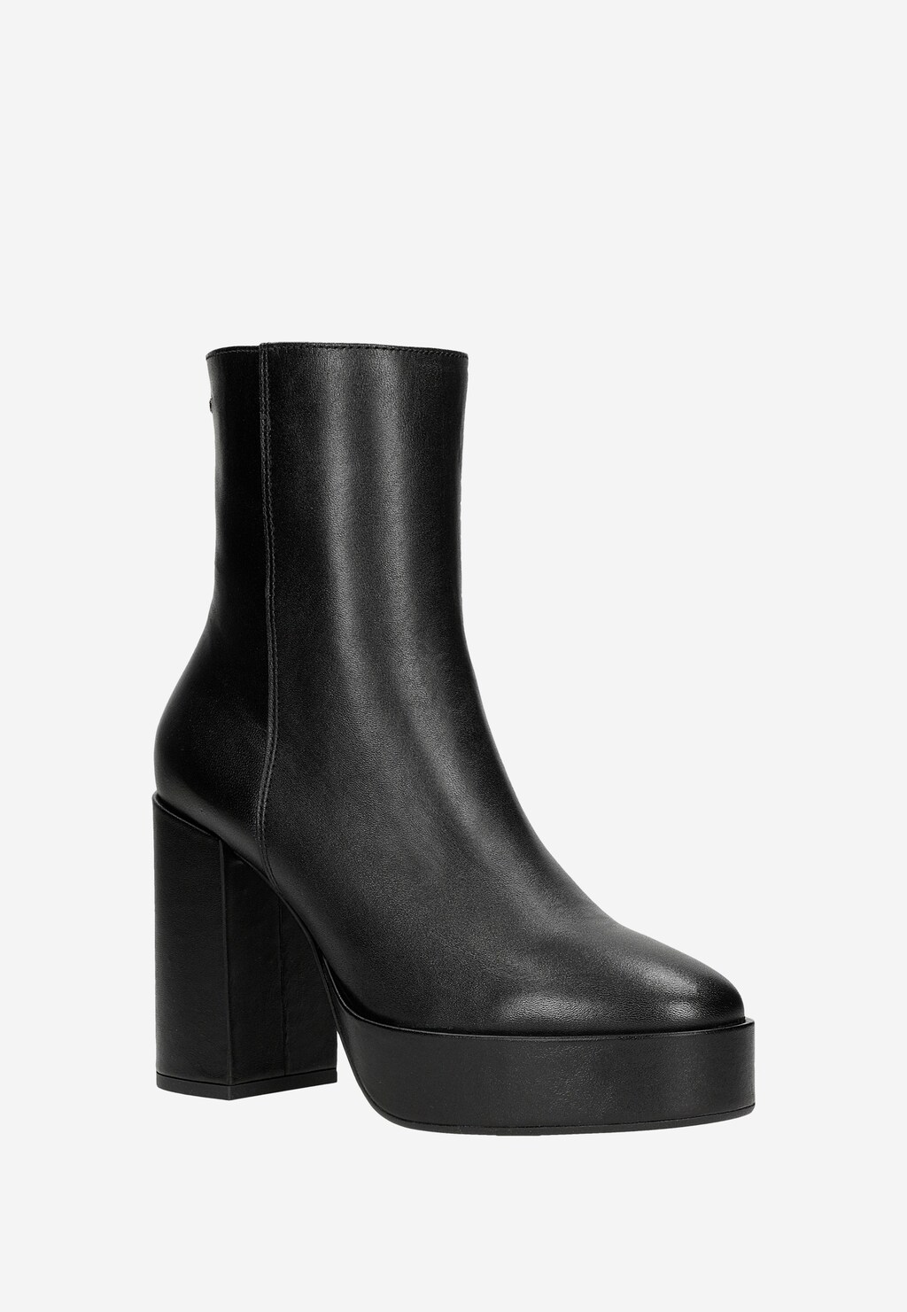 Dámske členkové topánky na podpätku z čiernej kože 55213-51 Widok 3
