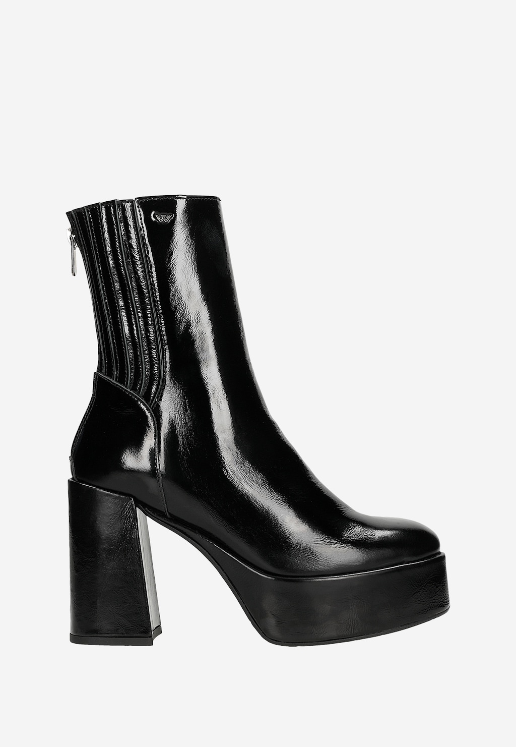 Čierne lakované dámske kotníkové topánky na pevnom podpätku 55214-31 Widok 2