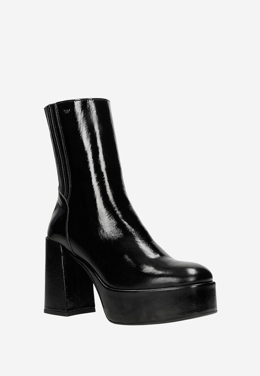 Čierne lakované dámske kotníkové topánky na pevnom podpätku 55214-31 Widok 3