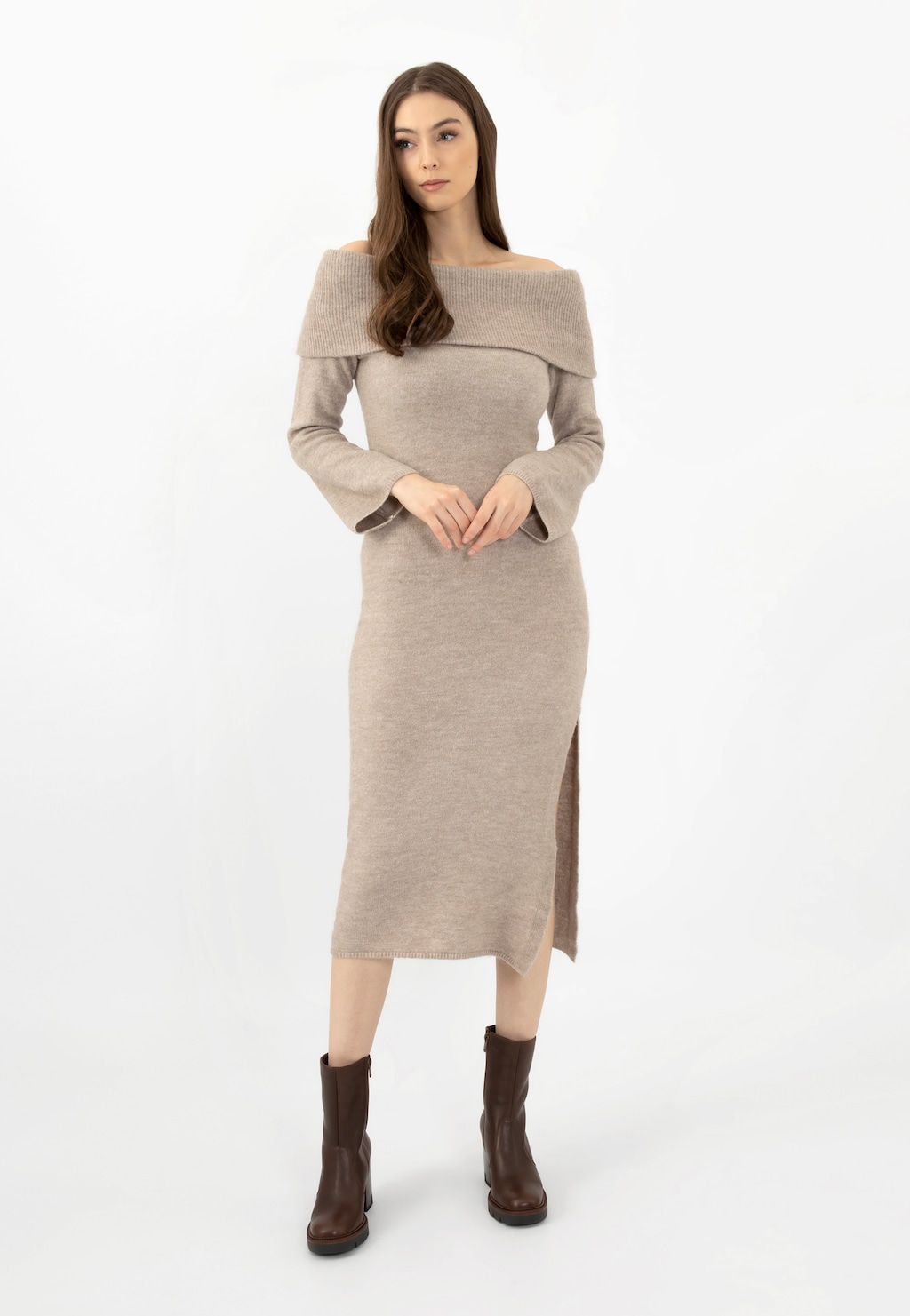 Hnedé kožené dámske botky na podpätku typu blok 55225-52 Widok 1