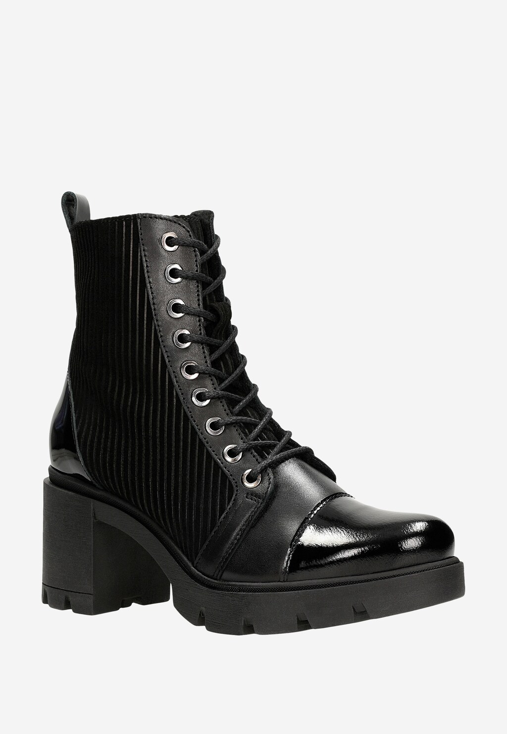 Čierne dámske tretiky na podpätku z zateplením z pleteniny s kožušinkou 64106-71 Widok 3