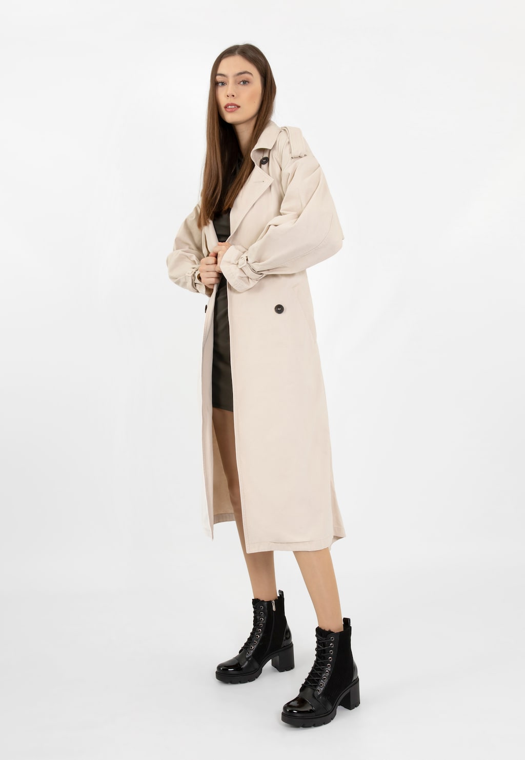 Čierne dámske tretiky na podpätku z zateplením z pleteniny s kožušinkou 64106-71 Widok 1