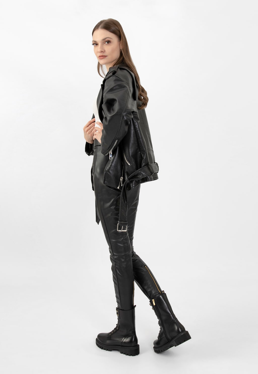 Dámske čierne členkové topánky zateplené pleteninou s kožušinou 64117-51 Widok 1