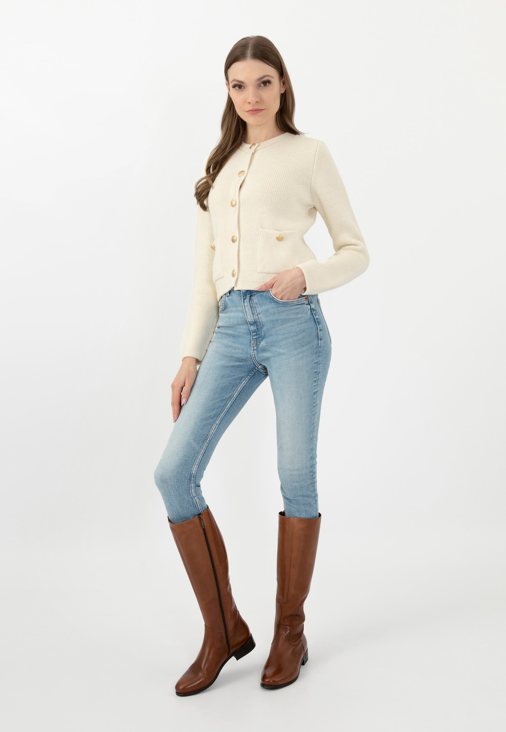 Kožené dámske jazdecké čižmy v hnedej farbe 71015-52 Widok 1