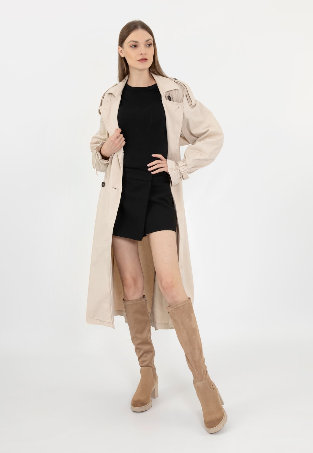 Beżowe kozaki damskie na stabilnym słupku 71025-64 Widok 8